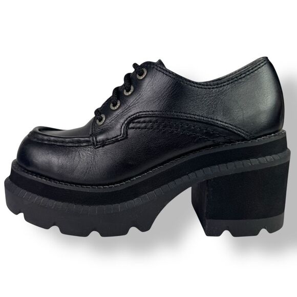 Candie’s Vintage Y2K 90s Chunky Platform Lace Up Oxfords Black Leather Womens 7 - Picture 1 of 12